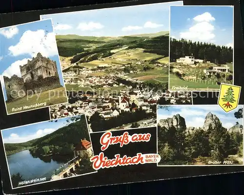 Viechtach Bayerischer Wald Panorama Ruine Neunussberg Freibad Hoellensteinsee Grosser Pfahl Kat. Viechtach