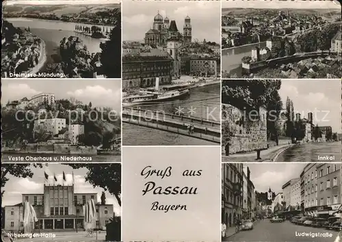 Passau Dreifluesse Muendung Veste Ober und Niederhaus Nibelungenhalle Innkai Ludwigstr Kat. Passau