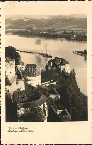 Passau Blick von Ober auf Niederhaus und Donau Kat. Passau