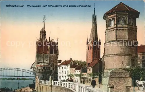 Duesseldorf Rheinpartie mit Schlossturm und Duesselschloesschen Kat. Duesseldorf
