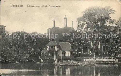 Duesseldorf Schwanenspiegel mit Fischerhaus Kat. Duesseldorf