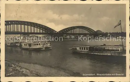 Duesseldorf Rheinbruecke mit Gesolei Rheindampfer Kat. Duesseldorf