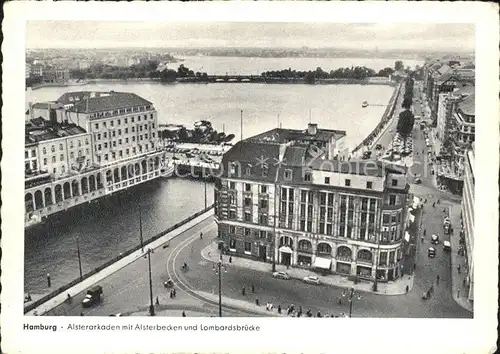 Hamburg Alsterarkaden mit Alster und Lombardbruecke Kat. Hamburg