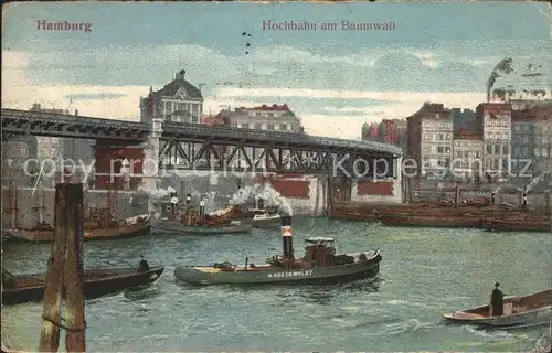Hamburg Hochbahn am Baumwall Schiffe Kat. Hamburg