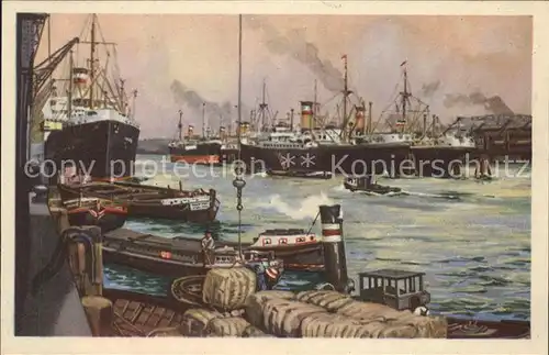 Hamburg Hafen Schiffe Kuenstlerkarte Kat. Hamburg