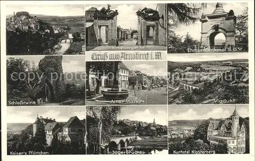 Arnsberg Westfalen Viadukt Kurhotel Klosterberg Jaegerbruecke Ehmsdenkmal Kat. Arnsberg