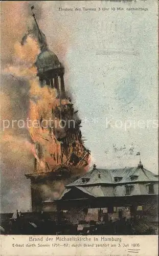 Hamburg Brand der Michaeliskirche 3. Juli 1906 Kat. Hamburg