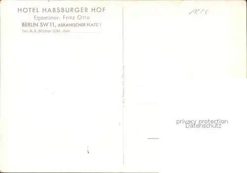 Berlin Hotel Habsburger Hof Fritz Otto Askanischer Platz 1 Autos am Anhalter Bahnhof Kat. Berlin