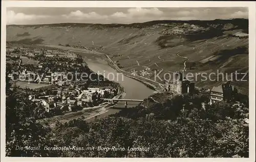 Bernkastel Kues Mosel Panorama mit Bruecke und Burgruine Landshut Kat. Bernkastel Kues