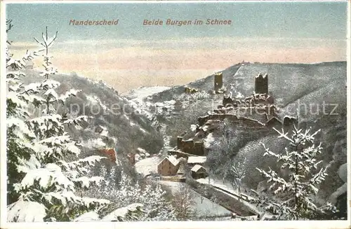 Manderscheid Eifel Beide Burgen im Schnee / Manderscheid /Bernkastel-Wittlich LKR