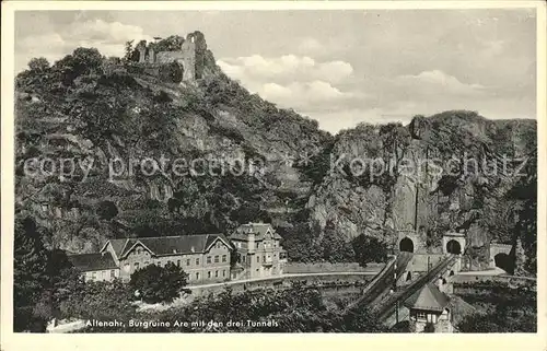 Altenahr Burgruine Are mit den drei Tunnels Eisenbahn Kat. Altenahr