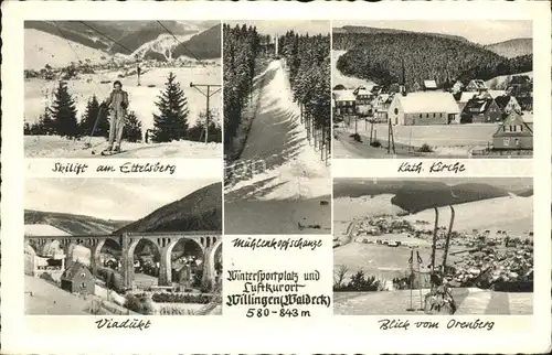 Willingen Sauerland Wintersportplatz Skilift Ettelsberg Viadukt Muehlenkopfschanze Kirche Orenberg / Willingen (Upland) /Waldeck-Frankenberg LKR