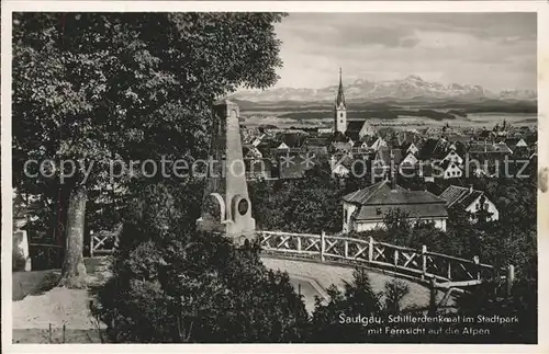 Bad Saulgau Schillerdenkmal im Stadtpark Fernsicht Alpen Kat. Bad Saulgau