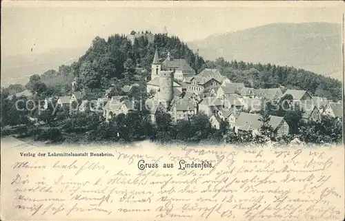 Lindenfels Odenwald Ortsansicht mit Kirche und Burg  Kat. Lindenfels