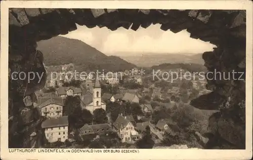 Lindenfels Odenwald Ortsansicht mit Kirche von der Burg aus Luftkurort Kat. Lindenfels