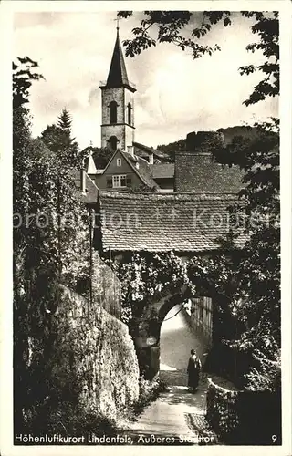 Lindenfels Odenwald aeusseres Stadttor Kirchturm Hoehenluftkurort Perle des Odenwaldes Kat. Lindenfels