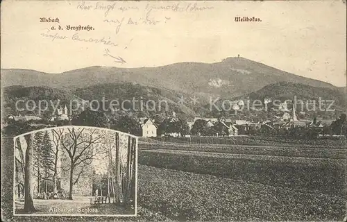 Alsbach Bergstrasse Gesamtansicht mit Melibokus Aussichtsturm Schloss Soldatenbrief Kat. Alsbach Haehnlein