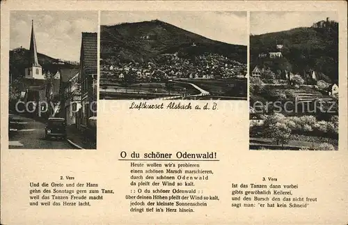 Alsbach Bergstrasse Strassenpartie Kirche Burg Luftkurort Lied O du schoener Odenwald Kat. Alsbach Haehnlein
