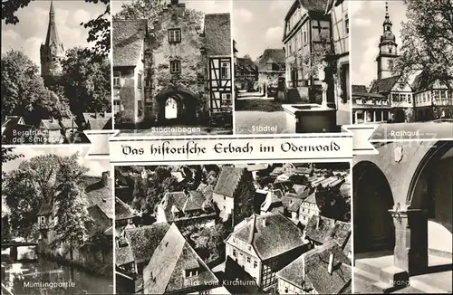 Erbach Odenwald Historische Altstadt Bergfried Schloss Staedtelbogen Brunnen Rathaus Pranger Muemlingpartie Kat. Erbach