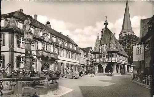 Michelstadt Marktplatz und Rathaus historisches Gebaeude Brunnen Kat. Michelstadt