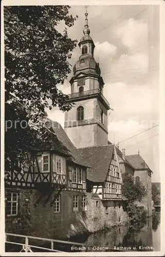 Erbach Odenwald Rathaus und Kirche Kat. Erbach