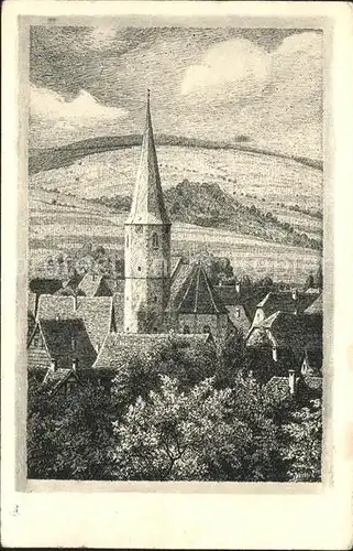 Michelstadt Ortsansicht mit Kirche Kuenstlerkarte Kat. Michelstadt