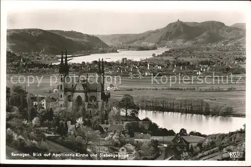 Remagen Blick auf Apollinariskirche Rhein und Siebengebirge Kat. Remagen