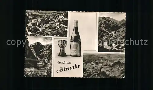 Altenahr Teilansichten Ahrtal Weinflasche Weinglas Kat. Altenahr
