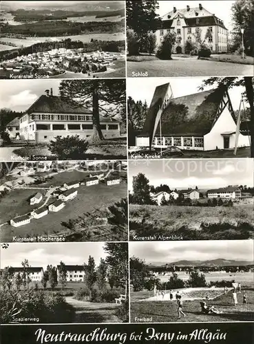 Neutrauchburg Fliegeraufnahme Kuranstalten Schloss Schwimmbad Kirche Heilklimatischer Kurort Kat. Isny im Allgaeu