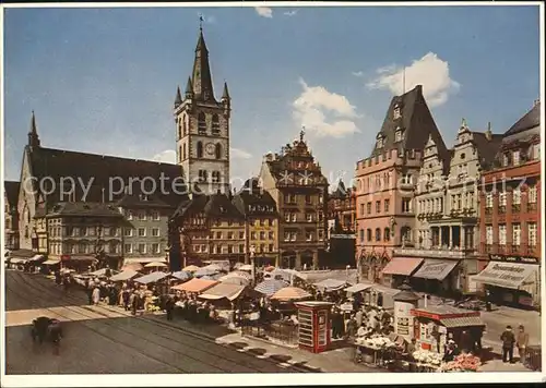 Trier Hauptmarkt mit Stadtpfarrkirche St. Gangolf Kat. Trier