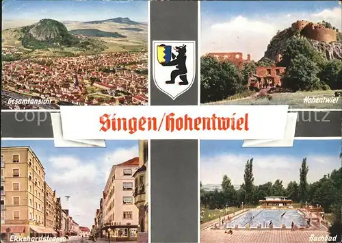 Singen Hohentwiel Gesamtansicht Festung Ekkehardstrasse Schwimmbad Wappen Kat. Singen (Hohentwiel)