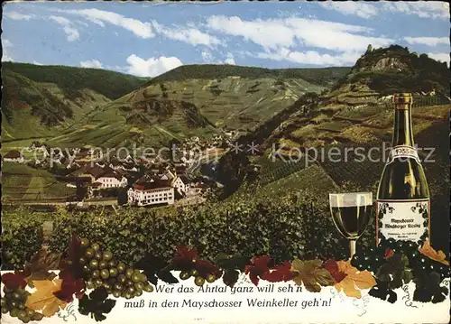 Mayschoss Blick von den Weinbergen Winzergenossenschaft Reben Weinglas Flasche Spruch Kat. Mayschoss