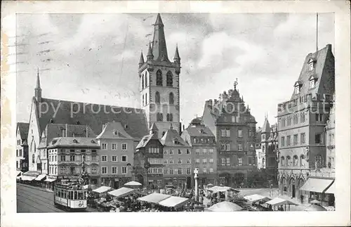 Trier Hauptmarkt Gangolfskirche Steipe Strassenbahn Kat. Trier