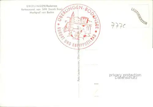 ueberlingen Bodensee Innenansicht vom Rathaus (Rathaussaal mit Abb.vom markgraf von Baden Kat. ueberlingen