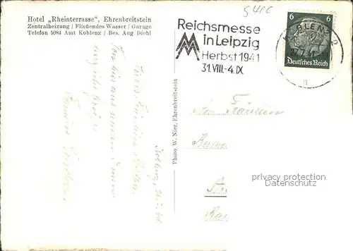 Ehrenbreitstein mit Hotel "Rheinterrasse" Kat. Koblenz