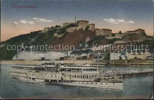 Ehrenbreitstein mit Festung und Ausflugsschiff Kat. Koblenz