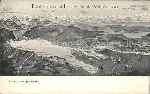 Konstanz Landkarte Bodensee und Alpen Kat. Konstanz