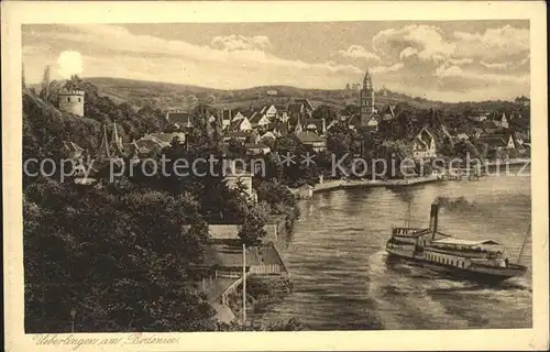 ueberlingen Bodensee See Panorama mit Dampfer Kat. ueberlingen