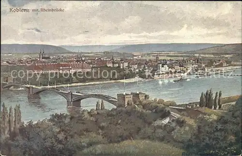 Koblenz Rhein Rheinpanorama mit Bruecke Kat. Koblenz