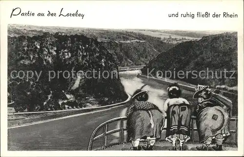 Loreley Lorelei Rheinpanorama Kuenstlerkarte Komik Kat. Sankt Goarshausen