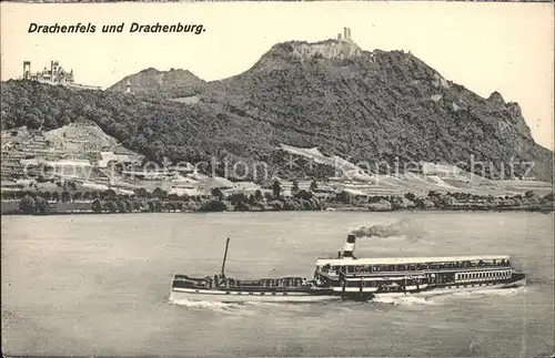 Drachenfels Rheinpanorama mit Drachenburg Dampfer Kat. Koenigswinter