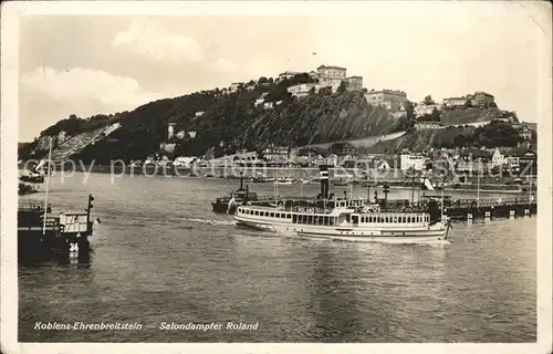 Koblenz Rhein Rhein Panorama mit Ehrenbreitstein Dampfer Roland Kat. Koblenz