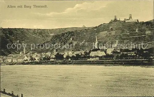 Alken Koblenz Rhein Panorama mit Burg Thurandt Kat. Alken