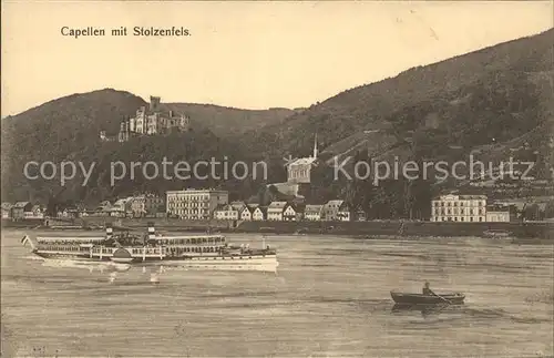 Koblenz Rhein Capellen und Schloss Stolzenfels Dampfer Kat. Koblenz