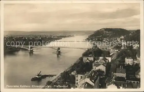 Koblenz Rhein Rhein Panorama mit Ehrenbreitstein und Pfaffendorf Kat. Koblenz