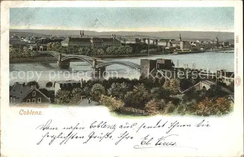 Koblenz Rhein Rhein Panorama mit Bruecke Kat. Koblenz