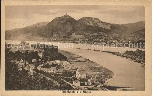 Drachenfels Rhein Panorama mit Burg Kat. Koenigswinter