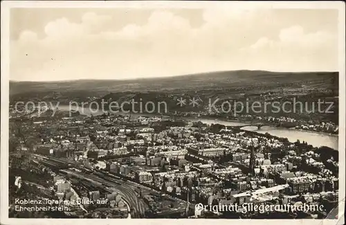 Koblenz Rhein Fliegeraufnahme mit Ehrenbreitstein Kat. Koblenz
