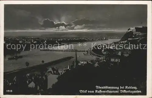 Koblenz Rhein Rhein Panorama am Abend Kat. Koblenz