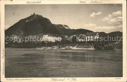 Rhoendorf Rhein Panorama mit Drachenfels Hotel Bellevue Kat. Bad Honnef